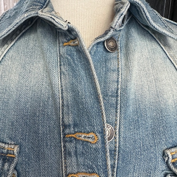 Free People - Moonchild Distressed Denim Long Shirt Jacket XS - Picture 10 of 15